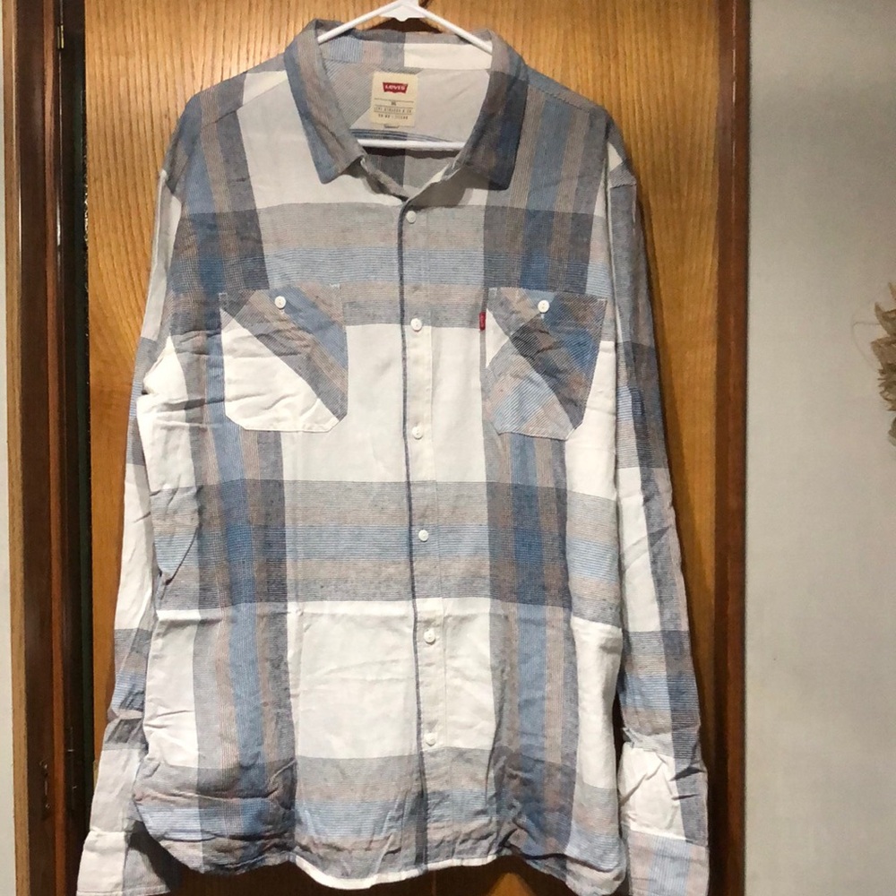 Levi's Men's Blue and White long sleeve Shirt - Picture 2 of 4